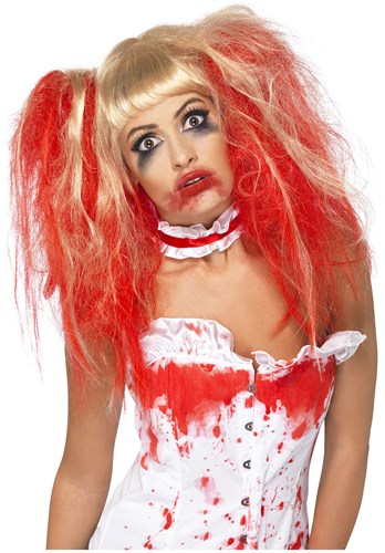 Pruik Blond met Bloed Halloween