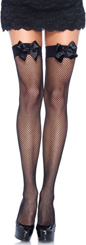 Zwarte Sexy Overknee Netkousen met Zwarte Strikken