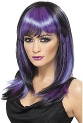 Pruik Heks Glamour Paars/Zwart
