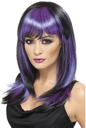 Pruik Heks Glamour Paars/Zwart