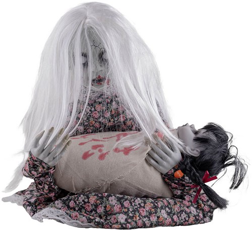 Deco Halloween Meisje met Huilende Baby -50cm