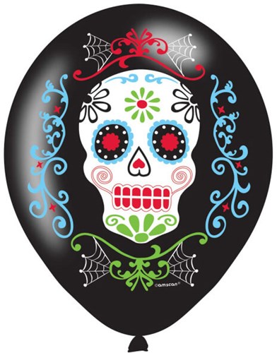 Day Of The Dead Ballonnen Zwart 6st - 27,5cm