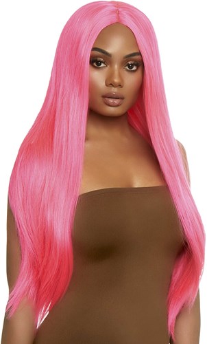 Neon Pink Luxe Pruik Lang Stijl Haar