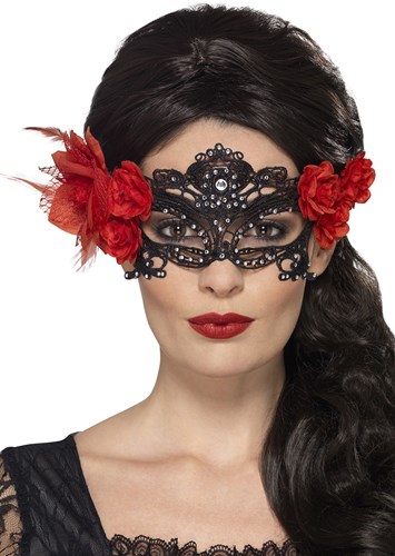 Oogmasker Kant Day of the Dead (Strass en Rozen)