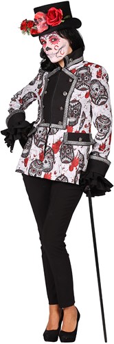 Dames Jas Mexican Skull Black/White Halloween