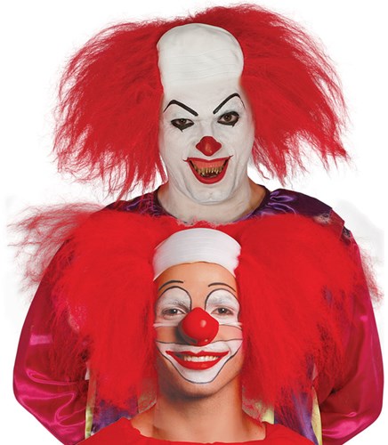 Pruik Killer Clown Rood met Kaalkop (latex)