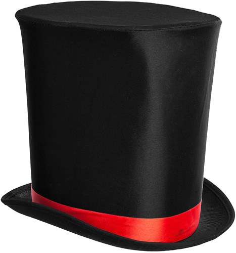 Zwart Extra Hoge Hoed Luxe (met rode band)