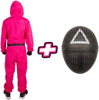 Pakket Squid Game - Dames Kostuum en Masker Driehoek (achterkant)