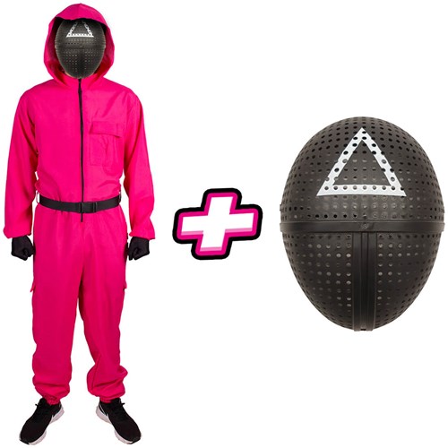Squid Game Pakket - Kostuum en Masker Driehoek Dames