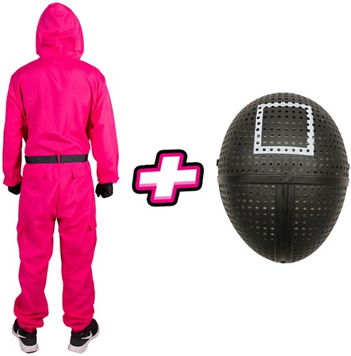 Pakket Squid Game - Kostuum en Masker Vierkant (achterkant)